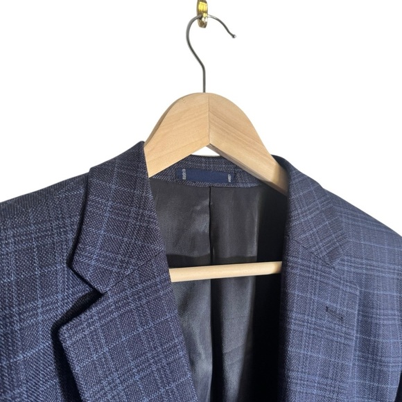 Paul Fredrick Sport Coat Blazer Mens 46 L Plaid Blue Classic Fit Wool Silk Linen - Picture 3 of 8